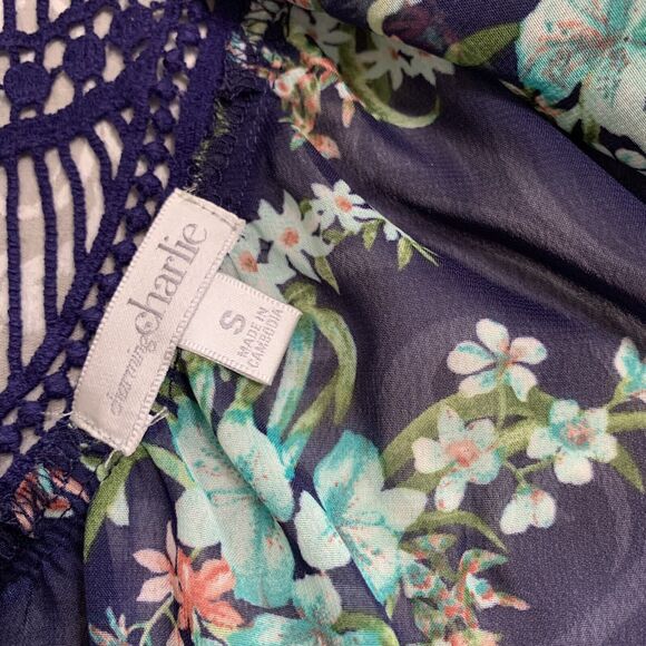 Charming Charlie Top Women Small ScoopNeck Sheer Floral Babydoll Lace Fairy Boho - Picture 3 of 9